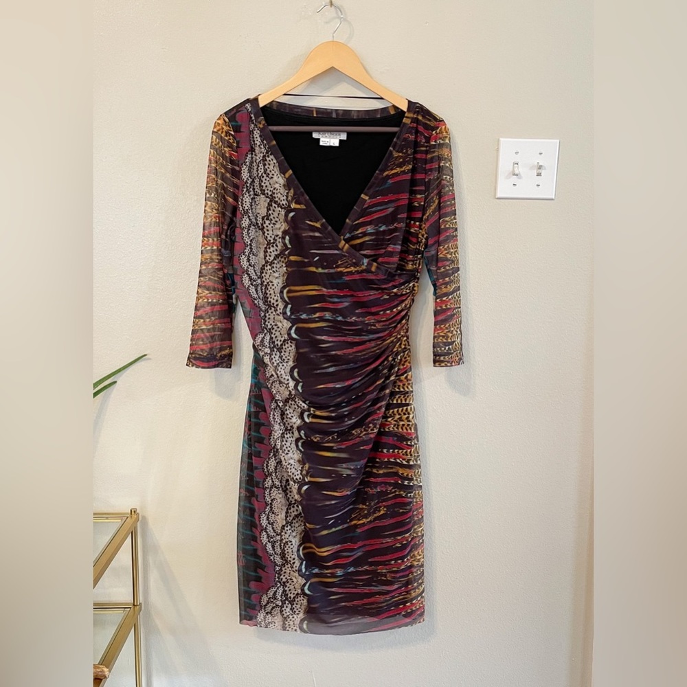 Kay Unger Mesh Animal Print Ruched Dress